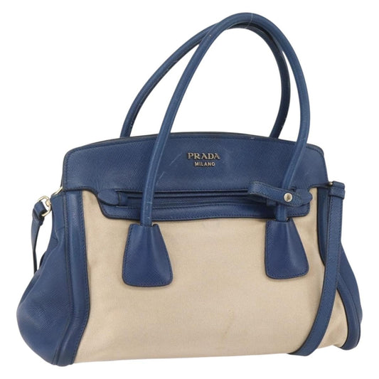 Prada Cuir Frame Convertible Tote Canvas and Saffiano Leather, BEIGE, CANVAS, Tote bag