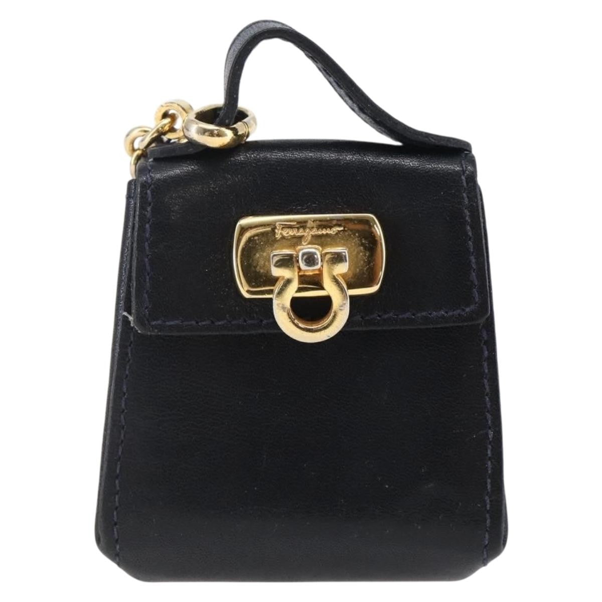 Salvatore Ferragamo Gancini Charm Convertible Shoulder Bag Leather, NAVY, LEATHER, Shoulder bag