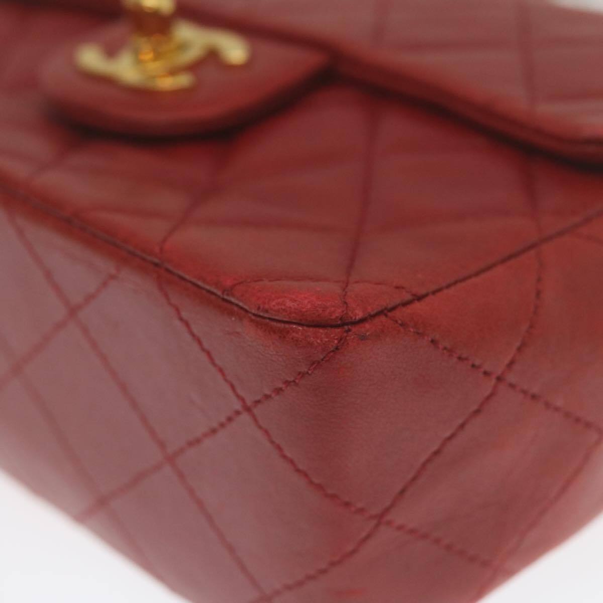 Chanel Vintage Square Chain Handle Flap Bag Quilted Lambskin, RED, LEATHER, Handbag