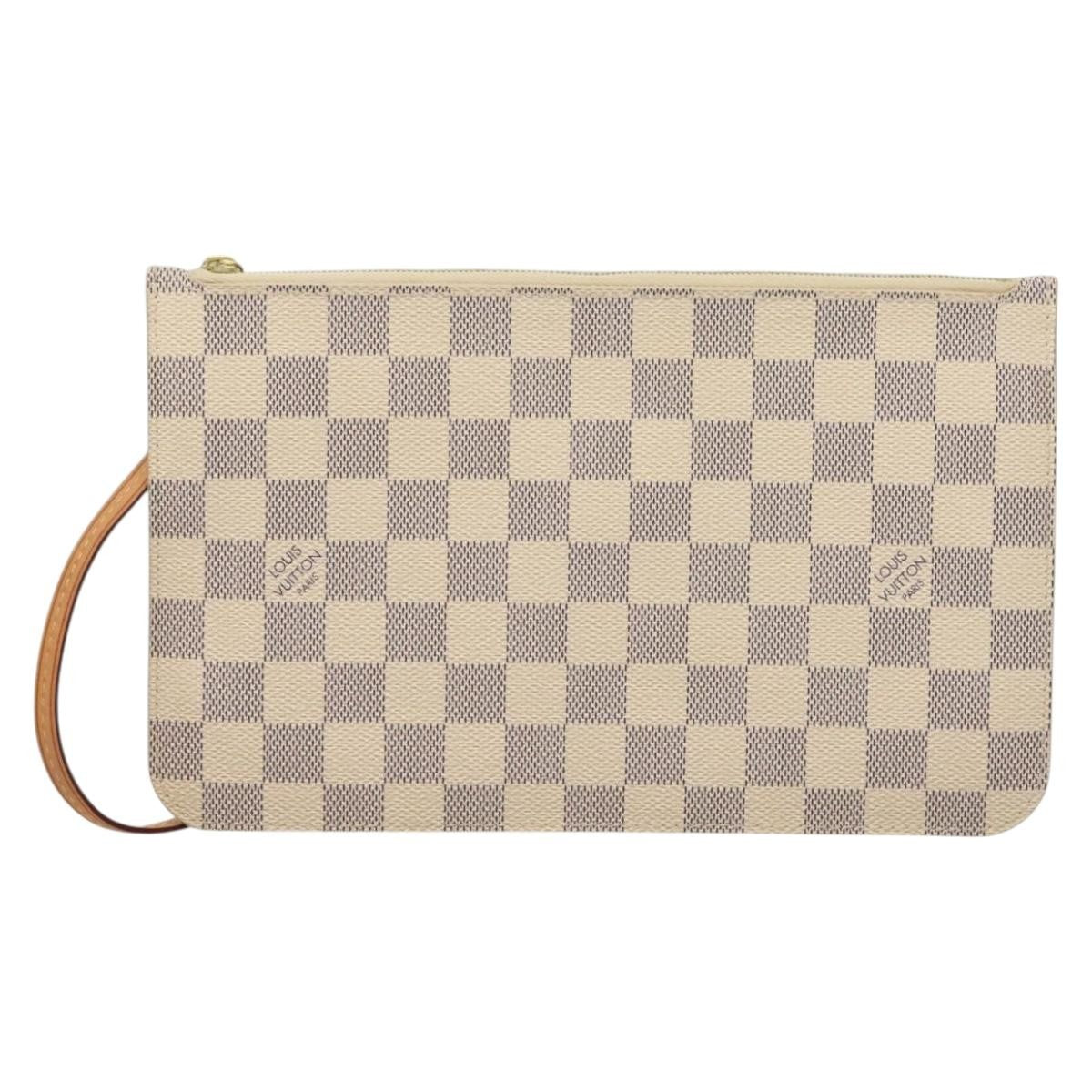 Louis Vuitton Neverfull Pochette Damier, WHITE, CANVAS, Tote bag