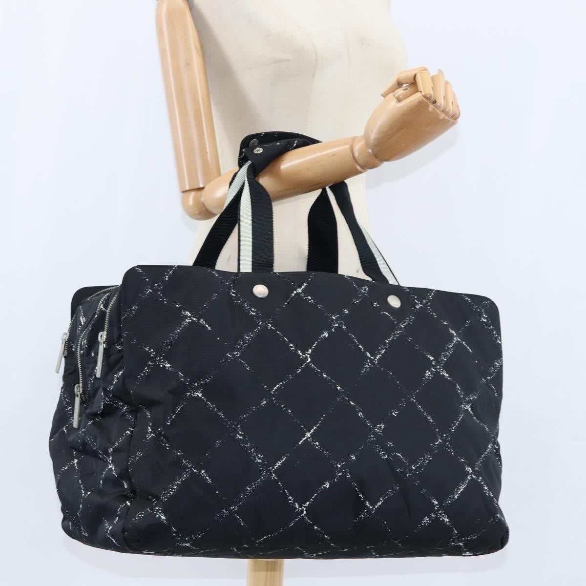 Chanel Travel Line Boston Bag Printed Nylon, BLACK, NYLON, Travel bag