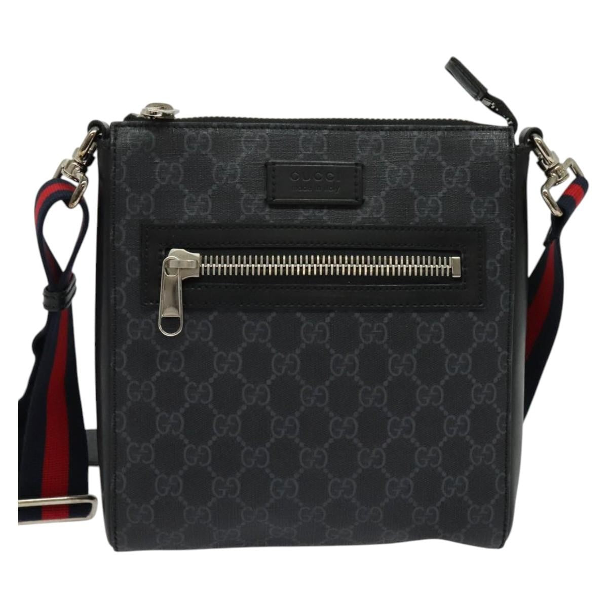 Gucci Web Strap Front Zip Messenger Bag GG Coated Canvas, BLACK, CANVAS, Crossbody bag