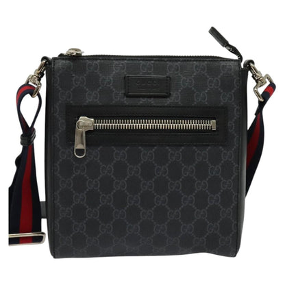 Gucci Web Strap Front Zip Messenger Bag GG Coated Canvas, BLACK, CANVAS, Crossbody bag