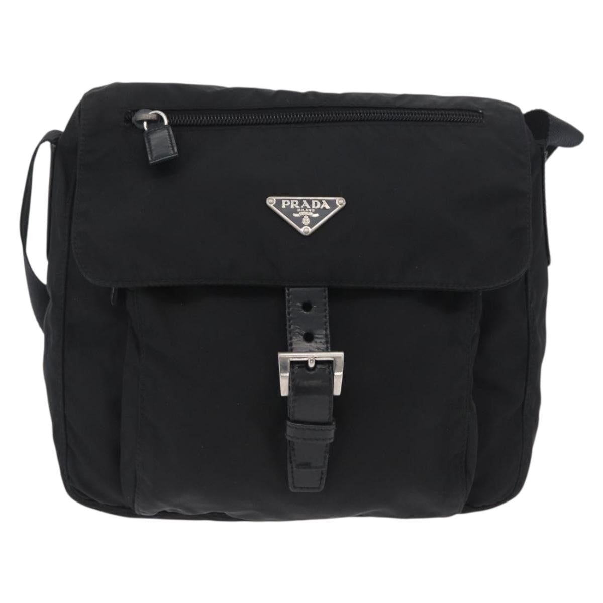 Prada Buckle Messenger Bag Tessuto, Black, Nylon, Shoulder Bag
