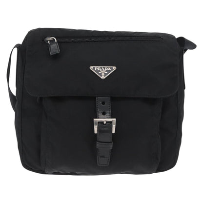 Prada Buckle Messenger Bag Tessuto, Black, Nylon, Shoulder Bag