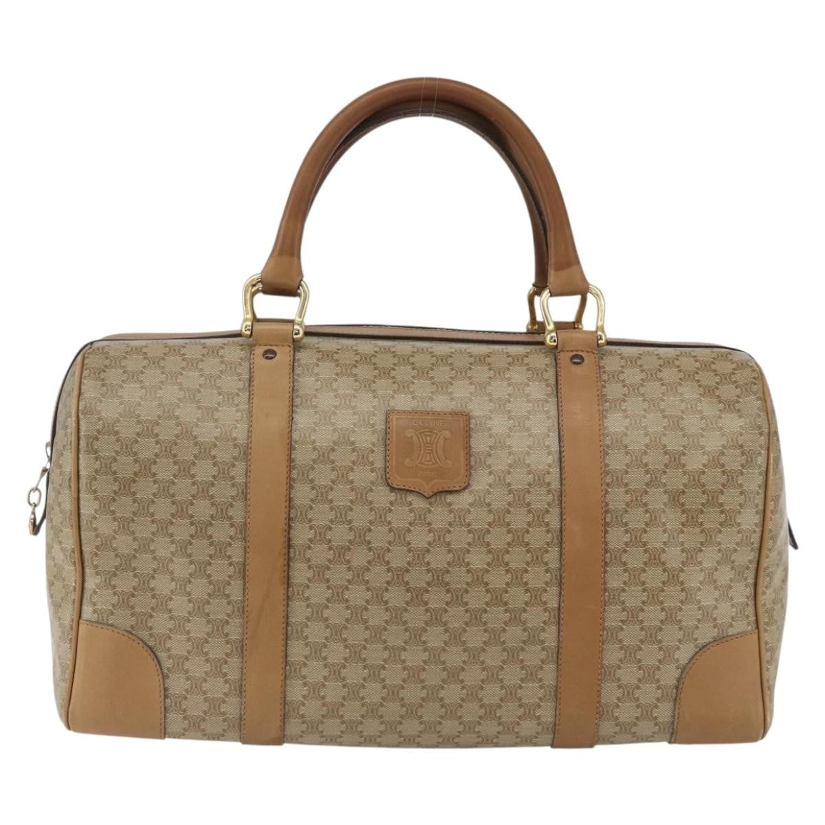 Celine Vintage Macadam Boston bag Canvas and Leather, BEIGE, CANVAS, Travel bag