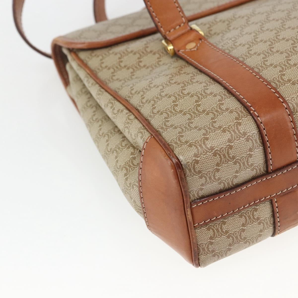 Celine Vintage Macadam Handbag Canvas and Leather, BEIGE, CANVAS, Handbag