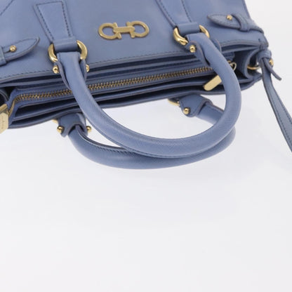 Salvatore Ferragamo Gancini Tote Leather, BLUE, LEATHER, Tote bag