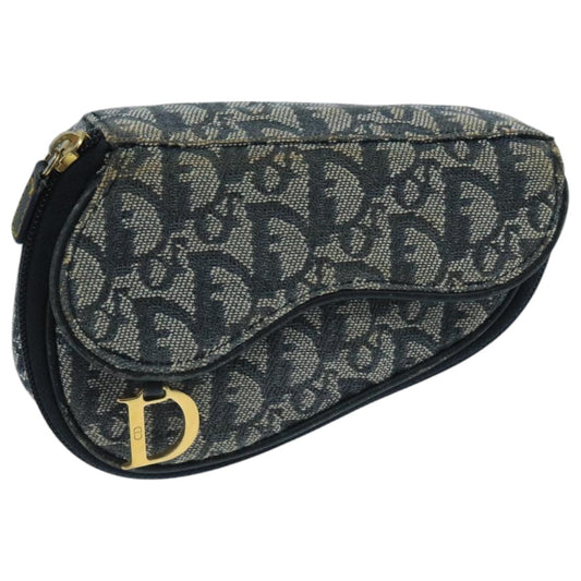 Christian Dior Vintage Saddle Coin Purse Diorissimo Canvas, NAVY, CANVAS, Clutche & pouche