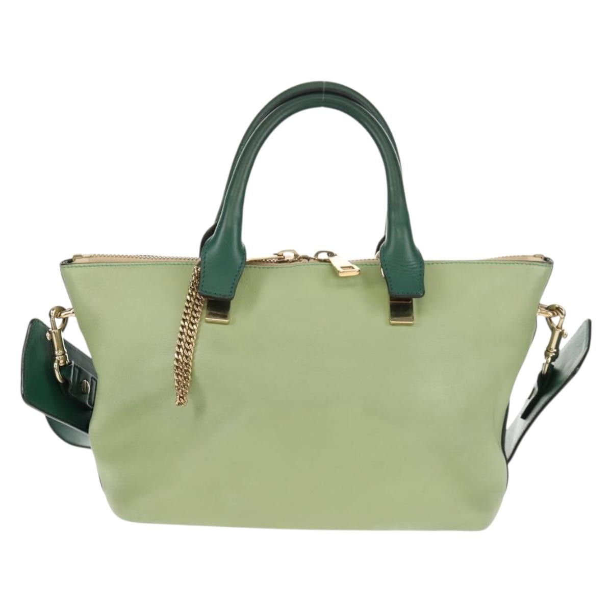 Chloe Bicolor Baylee Satchel Leather, GREEN, LEATHER, Handbag