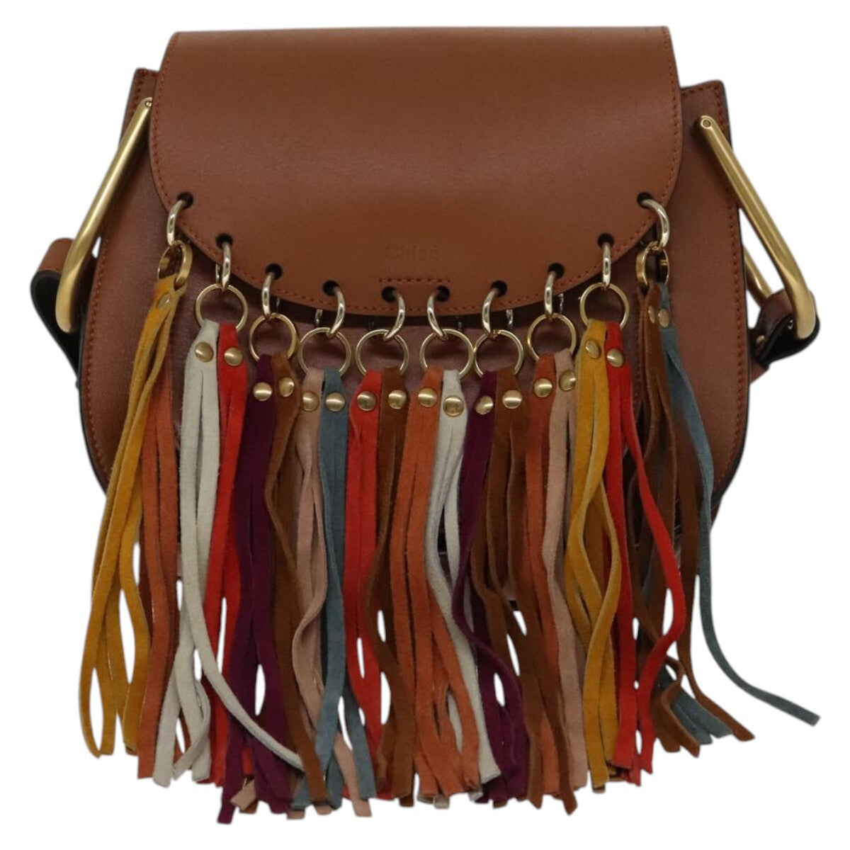 Chloe Multicolor Fringe Hudson Bag Leather, BROWN, LEATHER, Crossbody bag