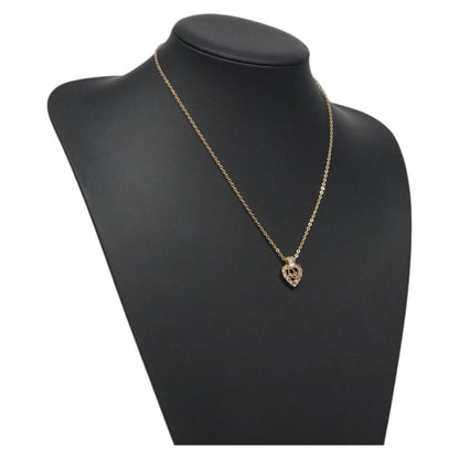 Christian Dior Vintage CD Heart Pendant Necklace Metal with Crystals, GOLD, METAL, Necklace