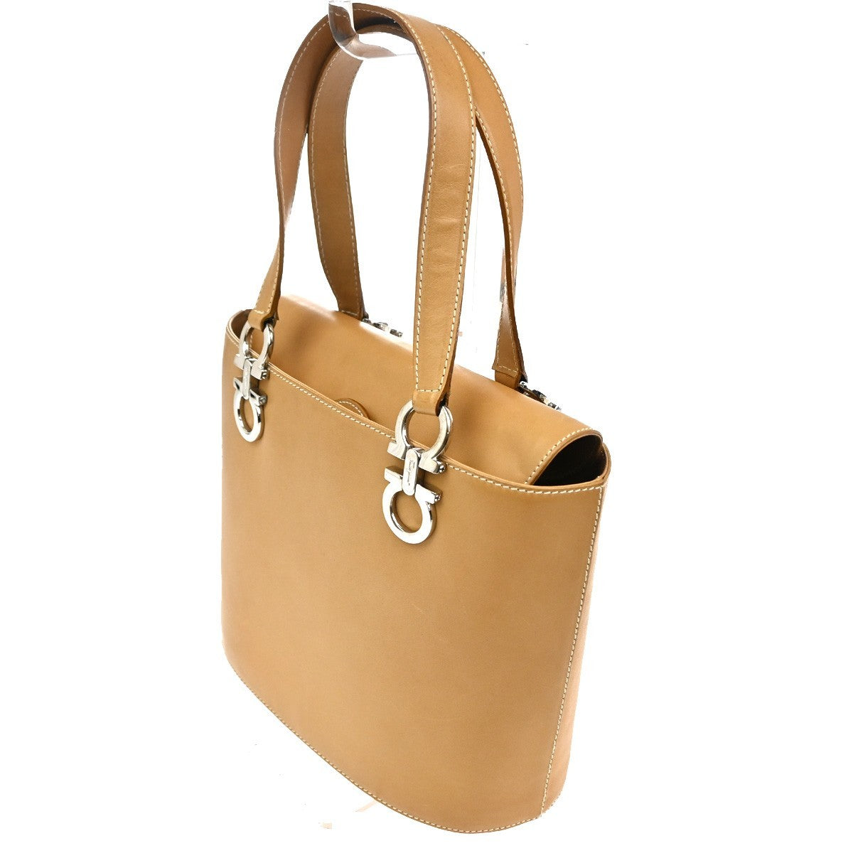 Salvatore Ferragamo Gancini Shoulder Bag Leather, Brown, Leather, Shoulder Bag