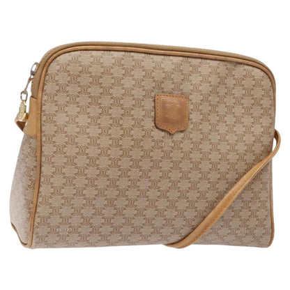 Celine Vintage Macadam Shoulder Bag Canvas and Leather, BEIGE, CANVAS, Shoulder bag
