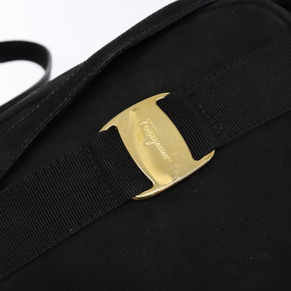 Salvatore Ferragamo Vala Shoulder Bag Suede, BLACK, SUEDE, Shoulder bag