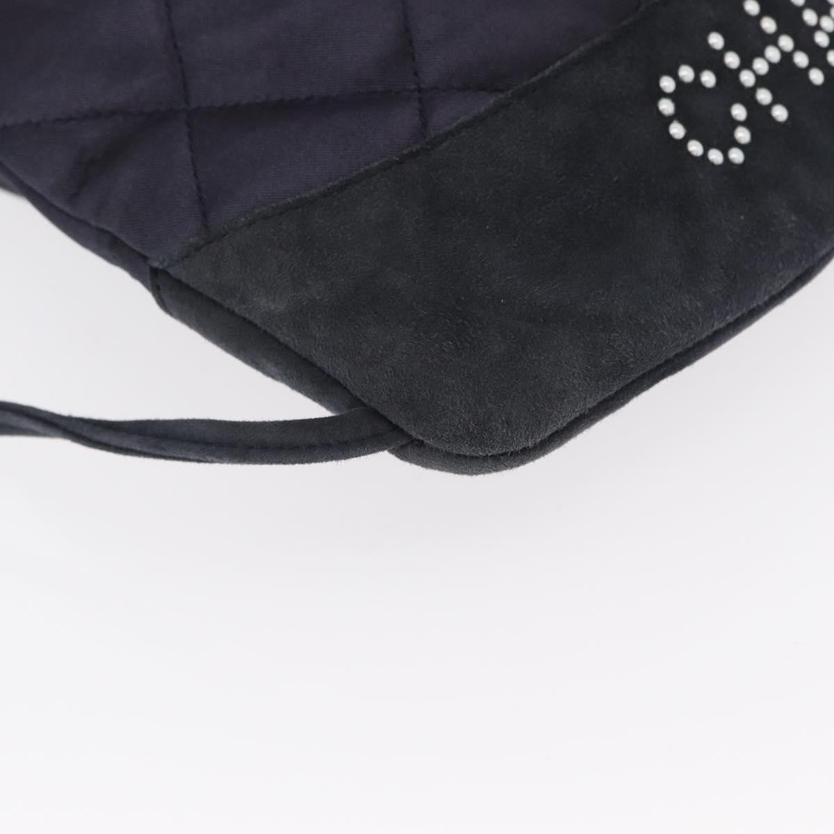 Chanel Vintage Drawstring Backpack Quilted Satin with Suede, NAVY, SATIN, Backpack