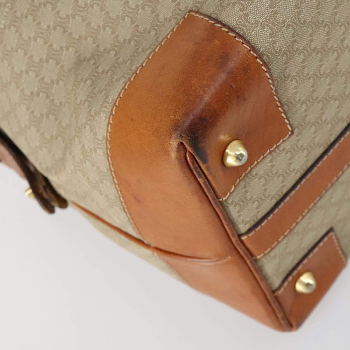 Celine Vintage Macadam Boston bag Canvas and Leather, BEIGE, CANVAS, Travel bag