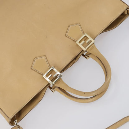 Fendi Twins Tote Leather, BEIGE, LEATHER, Tote bag
