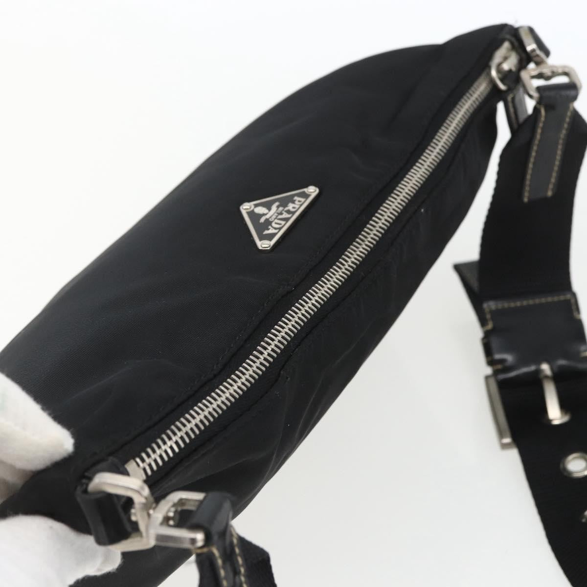 Prada Belted Shoulder Bag Tessuto with Leather, BLACK, NYLON, Shoulder bag
