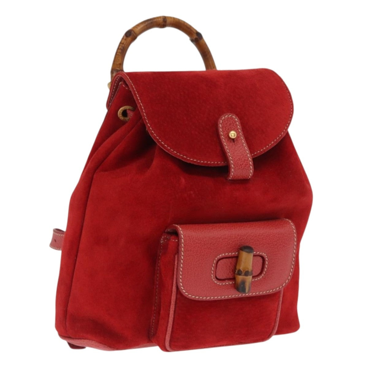 Gucci Vintage Bamboo Backpack Suede, RED, SUEDE, Backpack