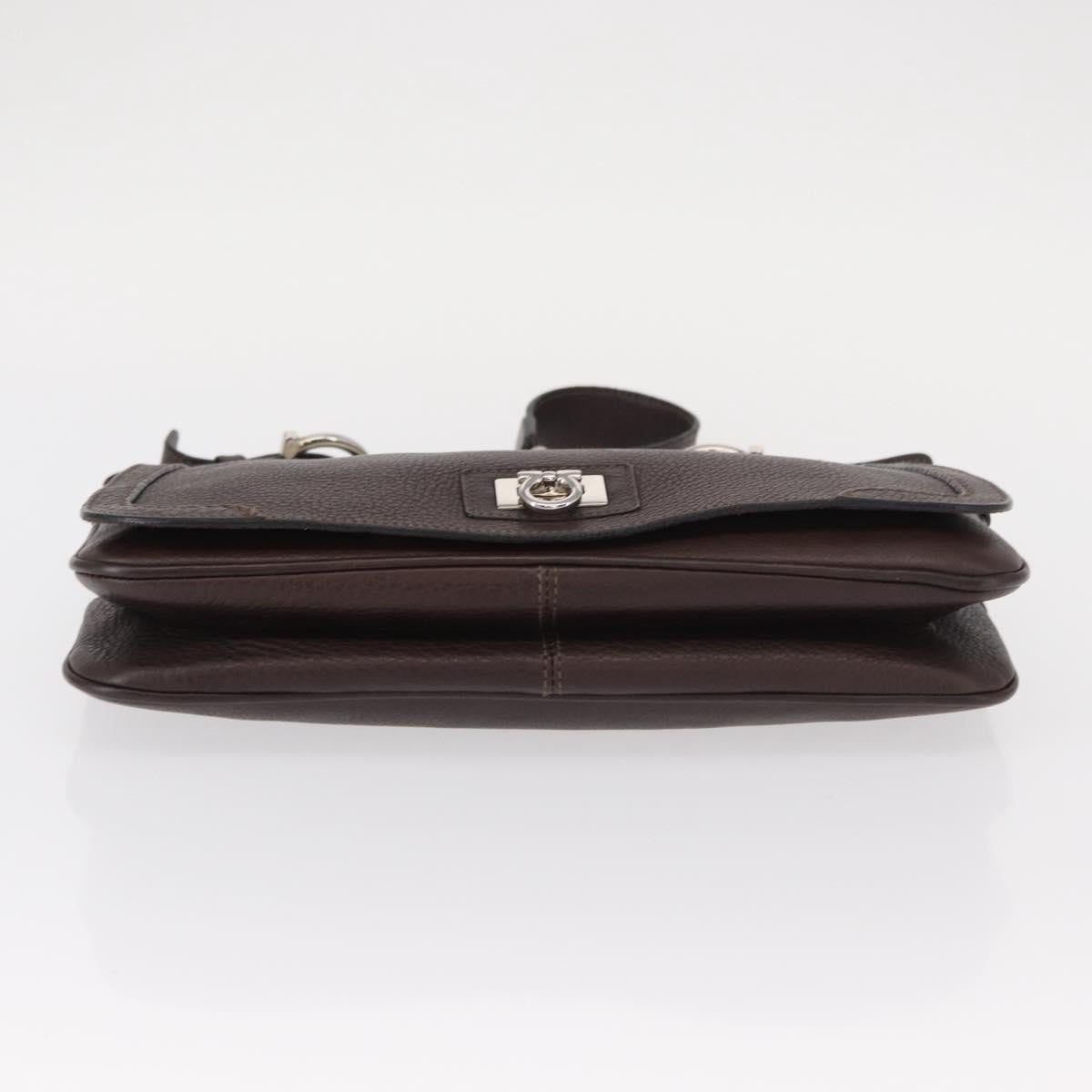 Salvatore Ferragamo Gancini Shoulder Bag Leather, BROWN, LEATHER, Shoulder bag