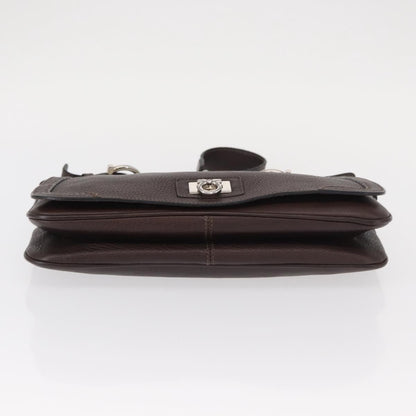 Salvatore Ferragamo Gancini Shoulder Bag Leather, BROWN, LEATHER, Shoulder bag