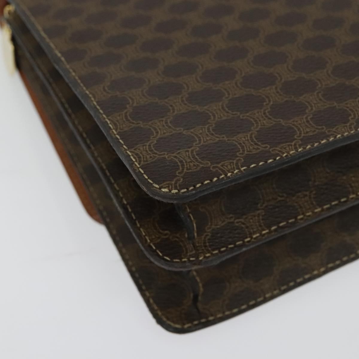 Celine Macadam Handbag Macadam with leather, BROWN, CANVAS, Handbag