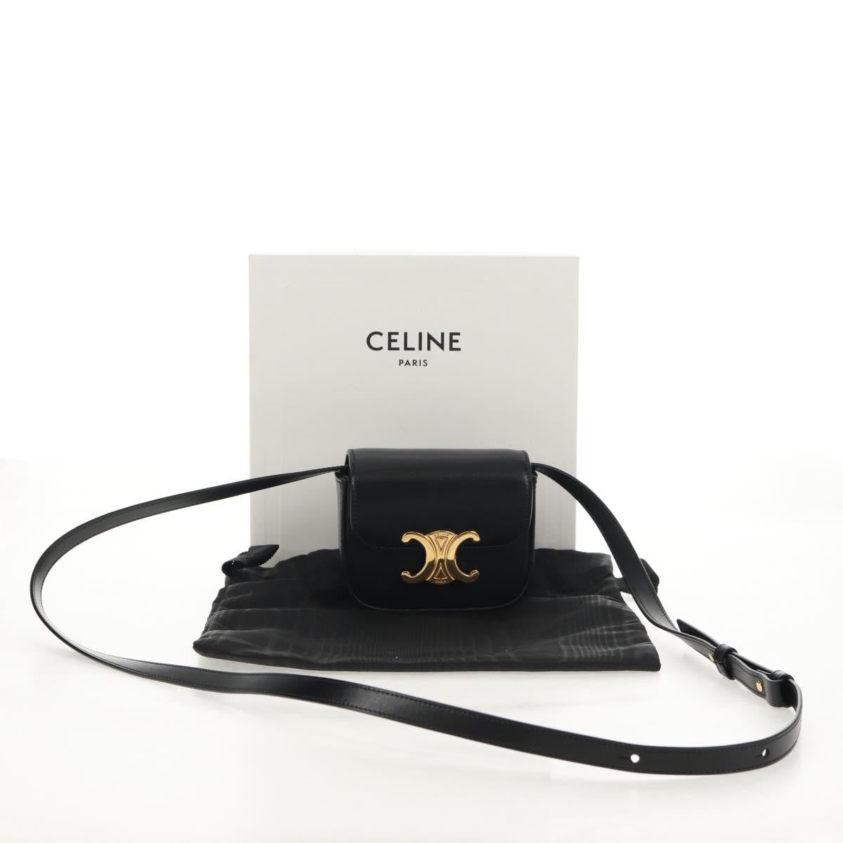 Celine Vintage Triomphe Shoulder Bag Leather, Black, Leather, Handbag