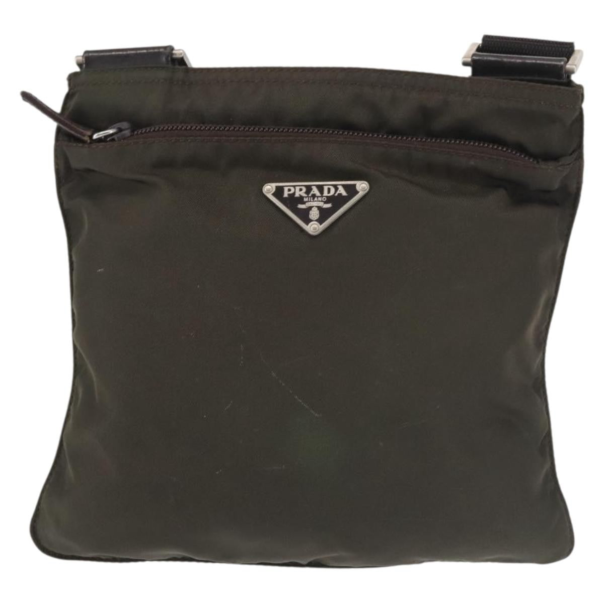 Prada Front Pocket Messenger Bag Tessuto, Khaki, Nylon, Shoulder Bag