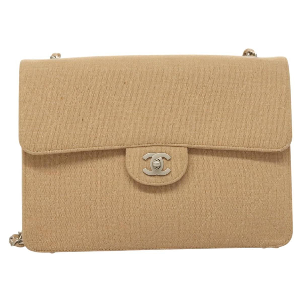 Chanel Matelasse Chain Shoulder Bag Leather, Beige, Cotton, Shoulder Bag