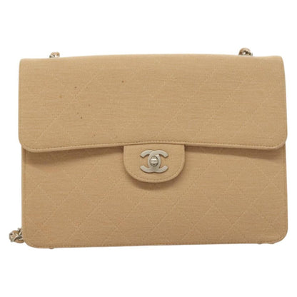 Chanel Matelasse Chain Shoulder Bag Leather, Beige, Cotton, Shoulder Bag