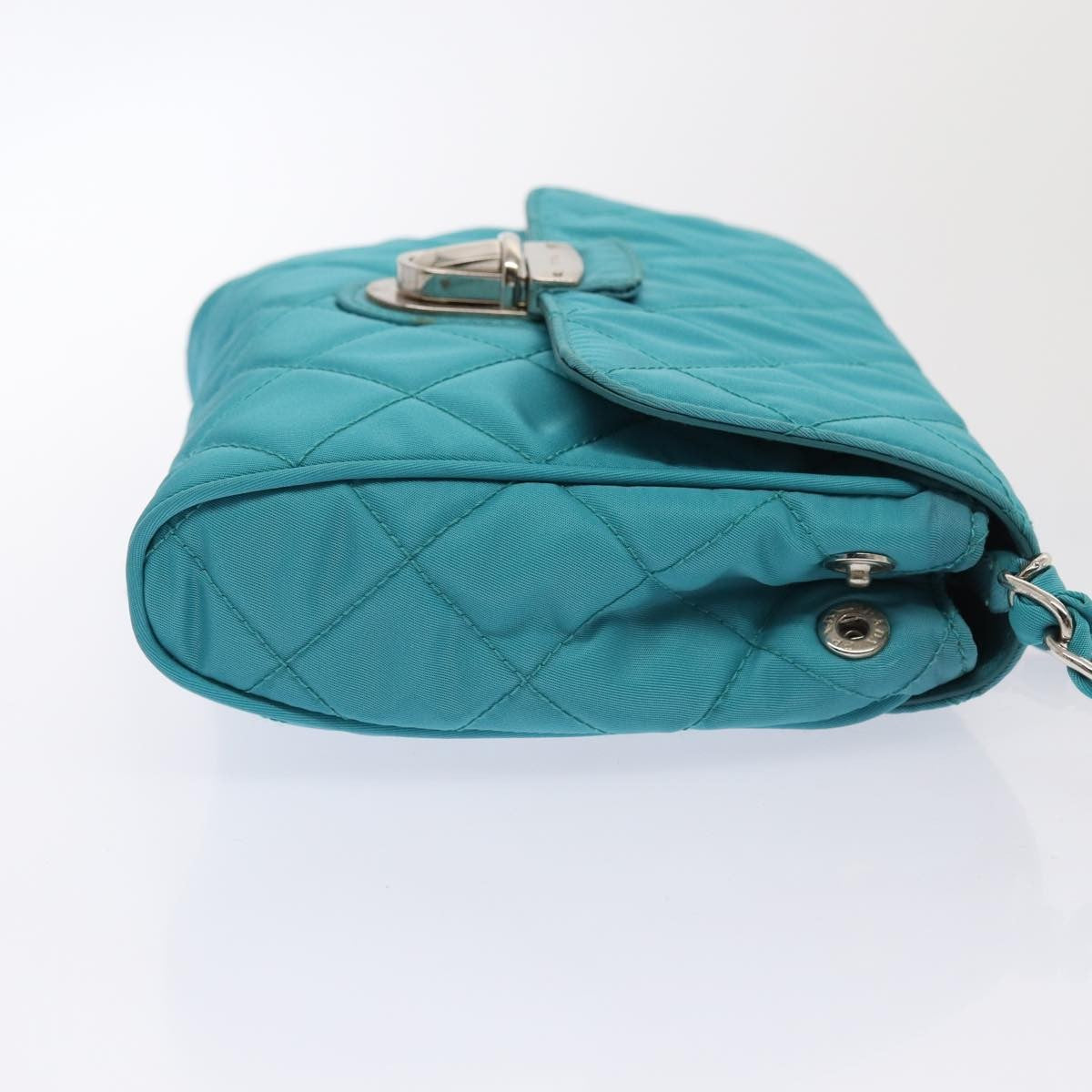 Prada Pushlock Chain Flap Bag Quilted Tessuto, Turquoise, Nylon, Shoulder Bag