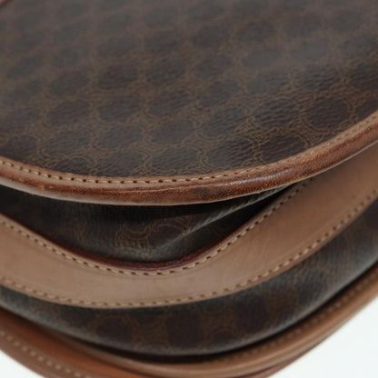 Celine Vintage Saddle Flap Shoulder Bag Macadam Coated Canvas, BROWN, CANVAS, Shoulder bag