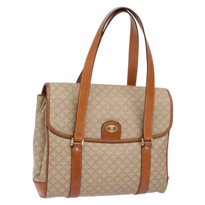 Celine Vintage Macadam Shoulder Bag Canvas and Leather, BEIGE, CANVAS, Shoulder bag