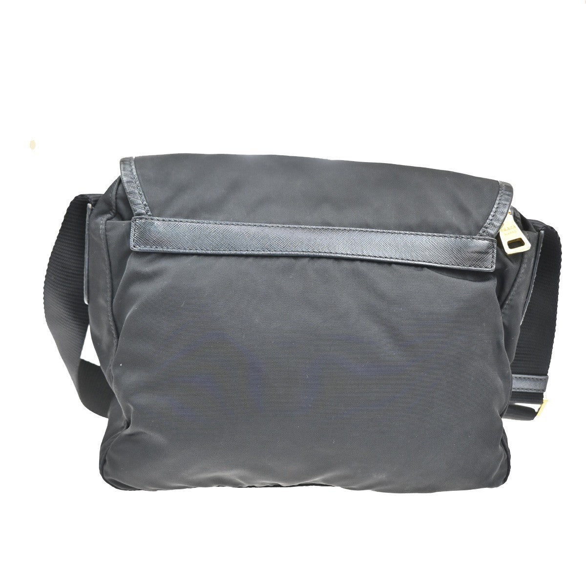 Prada Buckle Messenger Bag Tessuto, Black, Nylon, Shoulder Bag