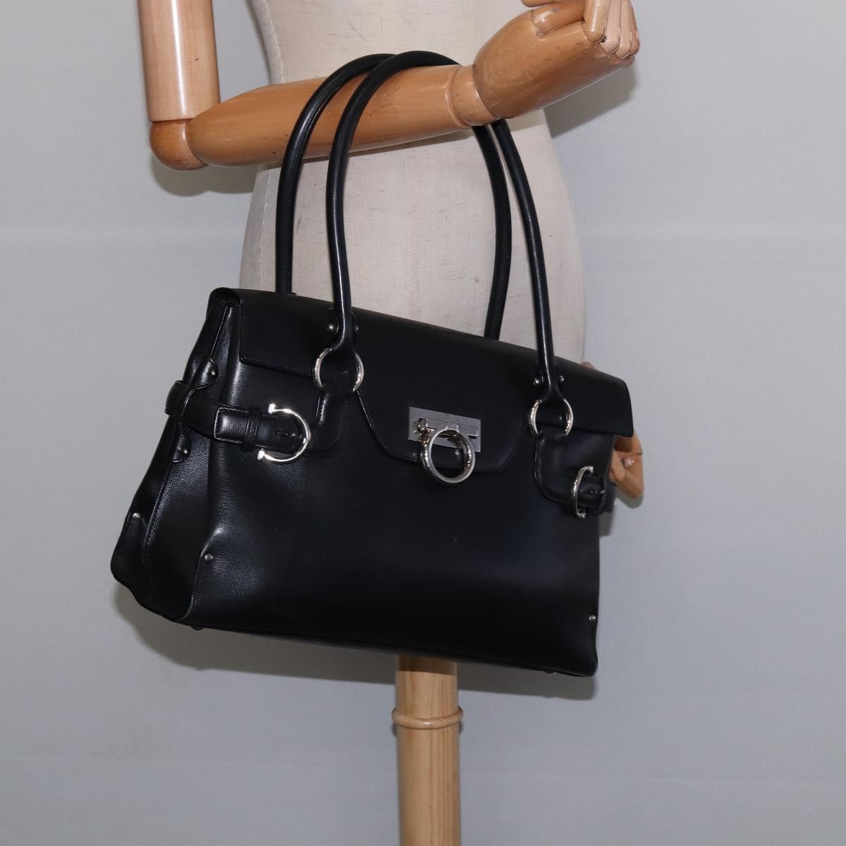 Salvatore Ferragamo Virna Satchel Leather, BLACK, LEATHER, Handbag