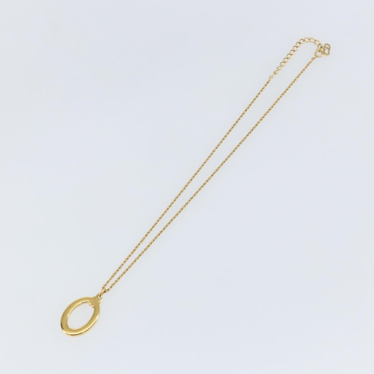 Christian Dior Vintage Logo Round Pendant Necklace Metal, GOLD, METAL, Necklace
