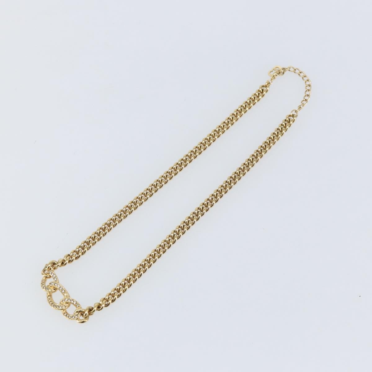 Christian Dior CD Chain Link Necklace Metal with Crystals, GOLD, METAL, Necklace