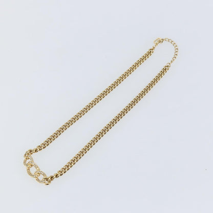 Christian Dior CD Chain Link Necklace Metal with Crystals, GOLD, METAL, Necklace