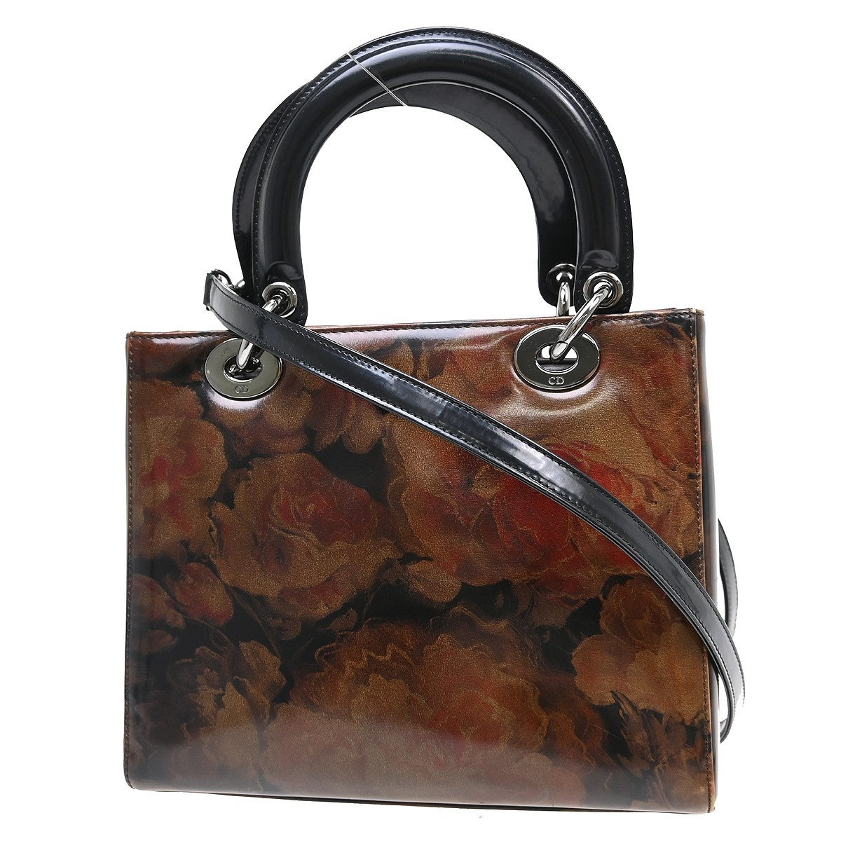 Christian Dior Vintage Lady Dior Bag Patent, Brown, Patent Leather, Handbag