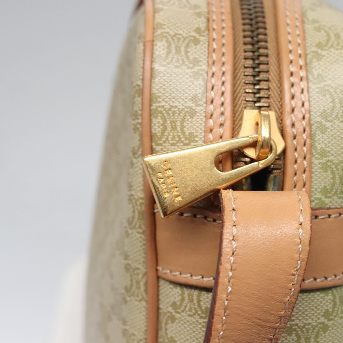 Celine Vintage Macadam Shoulder Bag Canvas and Leather, BEIGE, CANVAS, Shoulder bag