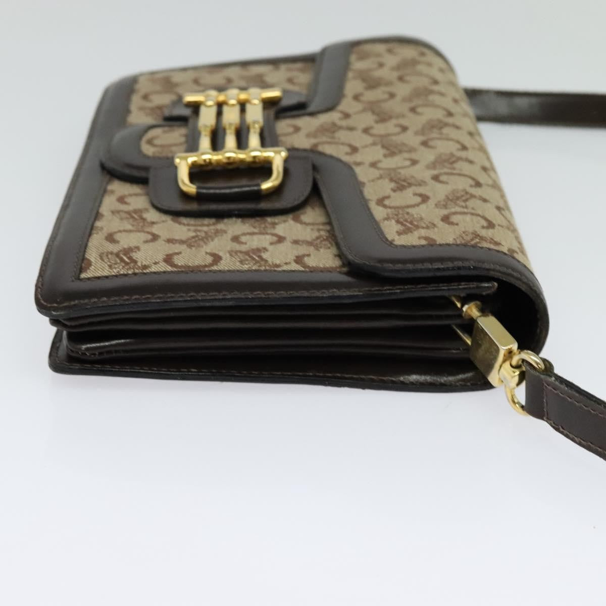 Celine C Sulky Shoulder bag Canvas and Leather, BROWN, CANVAS, Shoulder bag