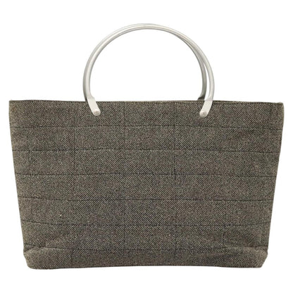 Chanel Vintage Chocolate Bar Metal Ring Tote Quilted Canvas, GRAY, CANVAS, Handbag