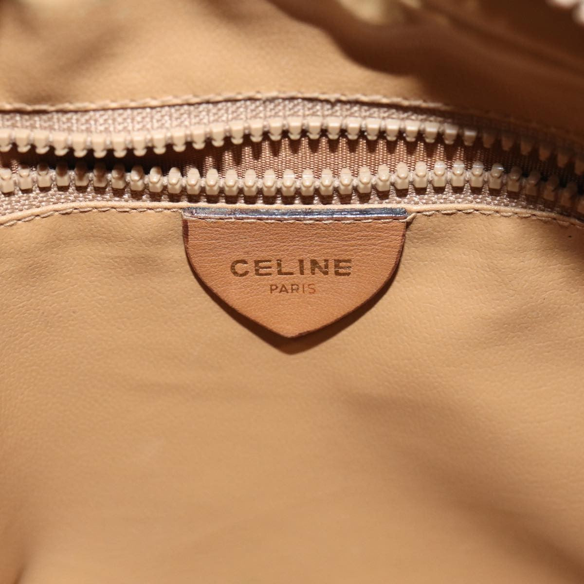 Celine Vintage Macadam Shoulder Bag Canvas and Leather, BEIGE, CANVAS, Shoulder bag