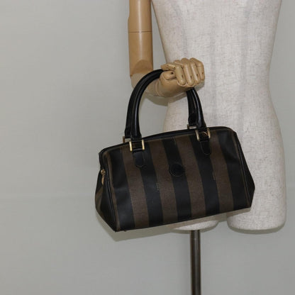 Fendi Vintage Pequin Boston Bag Coated Canvas, BLACK, CANVAS, Handbag