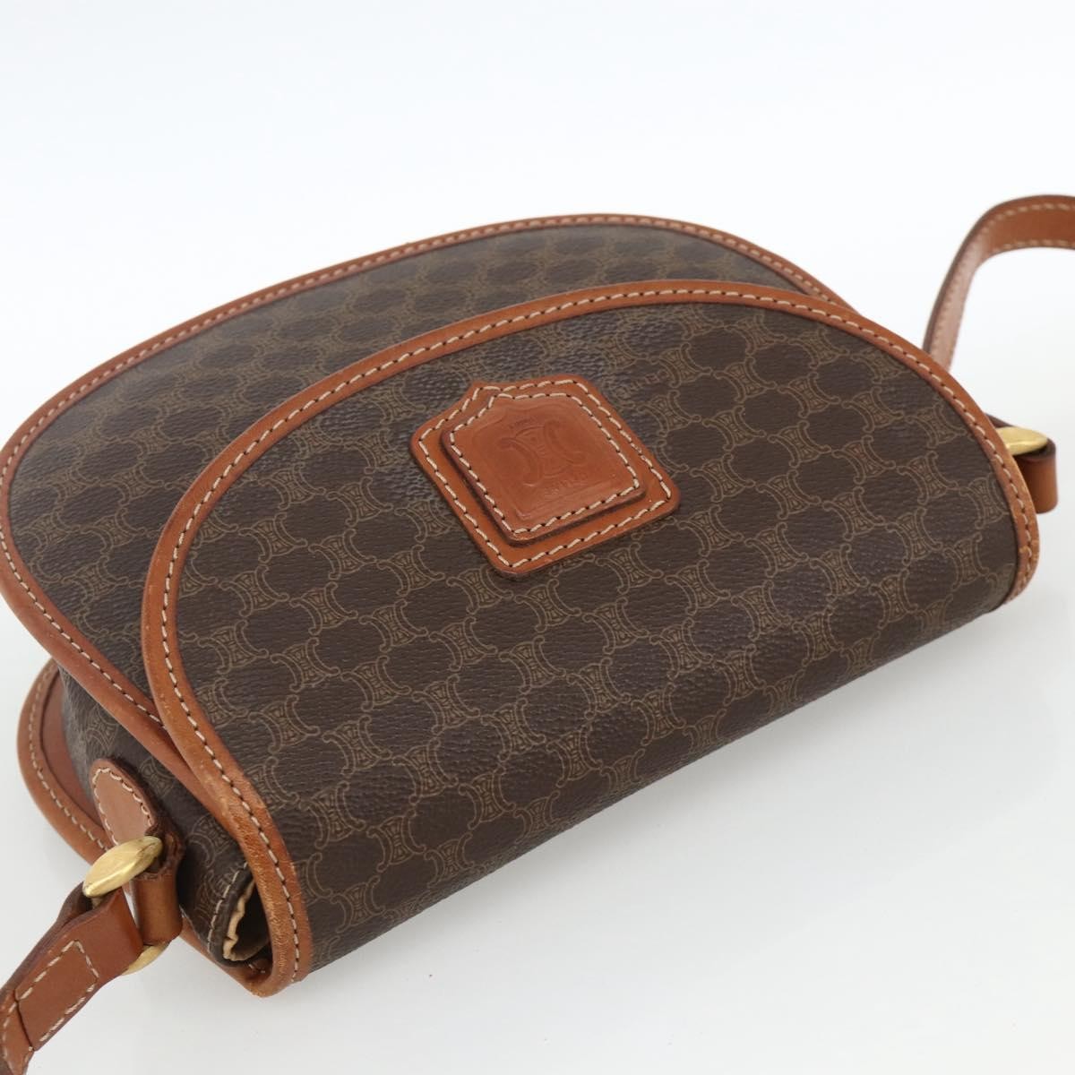 Celine Vintage Macadam Shoulder Bag Canvas and Leather, Brown, Canvas, Shoulder Bag