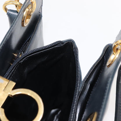 Salvatore Ferragamo Gancini Shoulder Bag Leather, NAVY, LEATHER, Shoulder bag