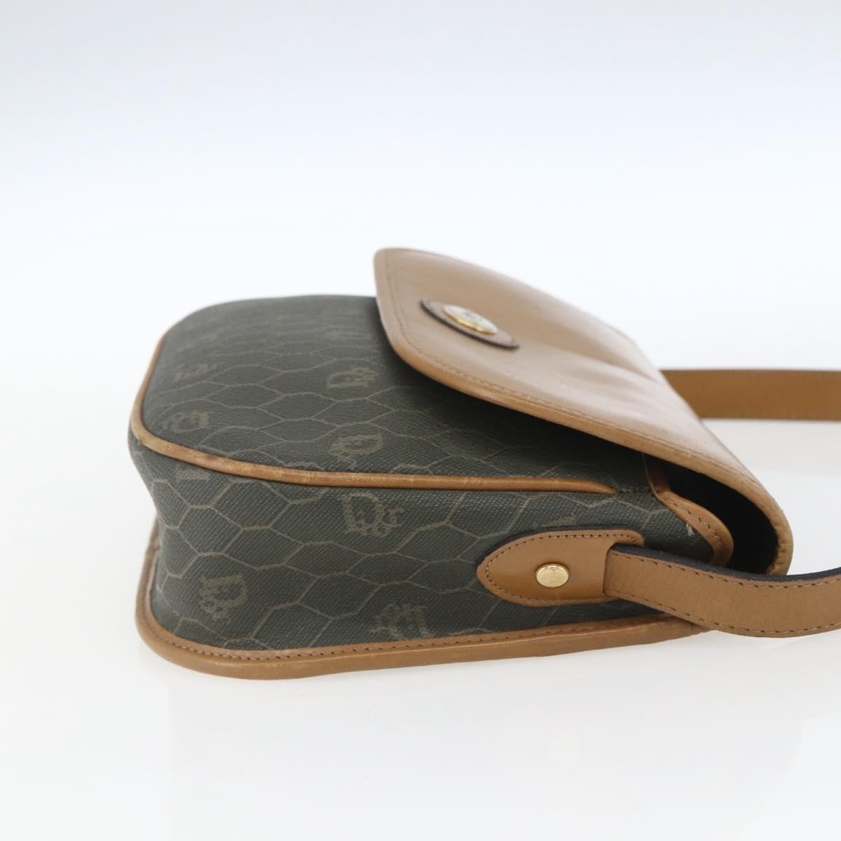 Christian Dior Vintage Honeycomb Flap Crossbody Bag Canvas and Leather, KHAKI, CANVAS, Shoulder bag