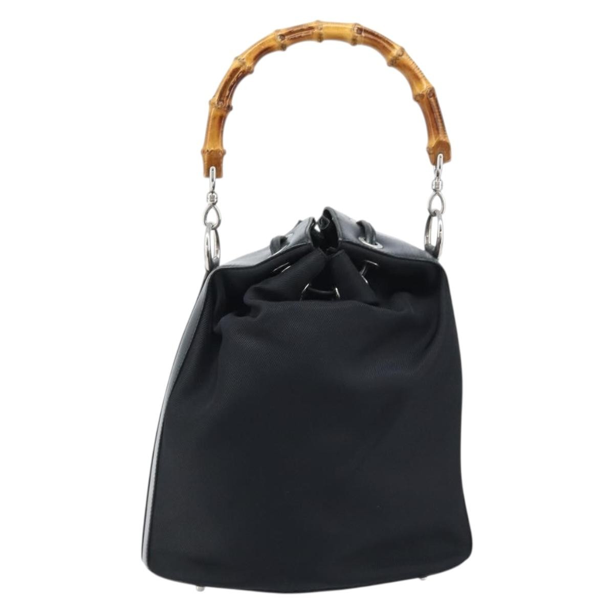 Gucci Vintage Bamboo Bucket Bag Nylon and Leather, Black, Nylon, Handbag