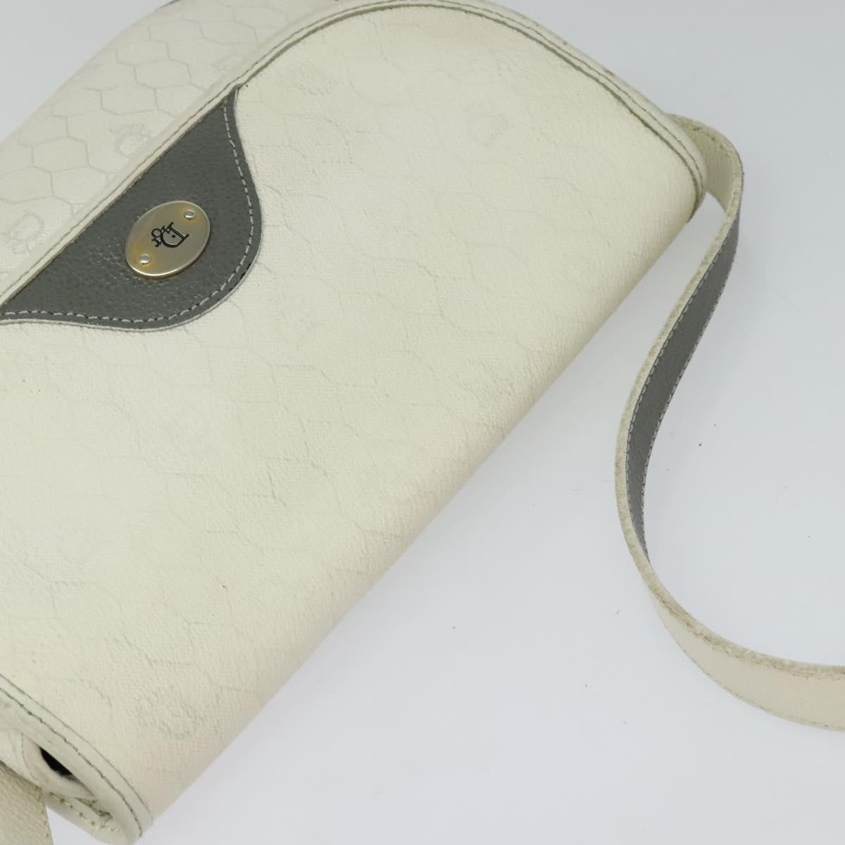 Christian Dior Vintage Honeycomb Flap Crossbody Bag Coated Canvas, WHITE, CANVAS, Crossbody bag